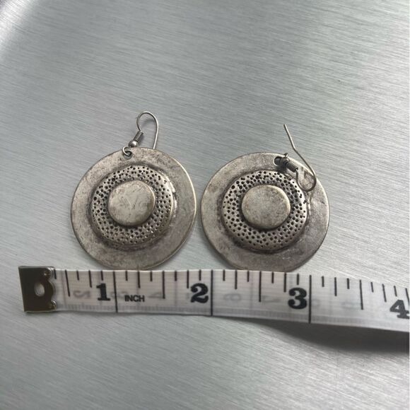 SILVER EARRINGS HANDCRAFTED DISTRESSED STYLE - Picture 5 of 6
